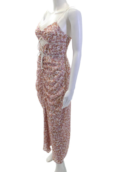 Significant Other Womens Floral Sleeveless V-neck Zip Mid-Calf Dress Pink Size 4