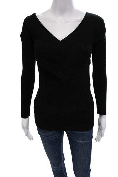 525 America Womens Rubbed Long Sleeve Crossover Knit Top Black Size S