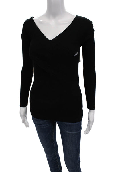 525 America Womens Rubbed Long Sleeve Crossover Knit Top Black Size S