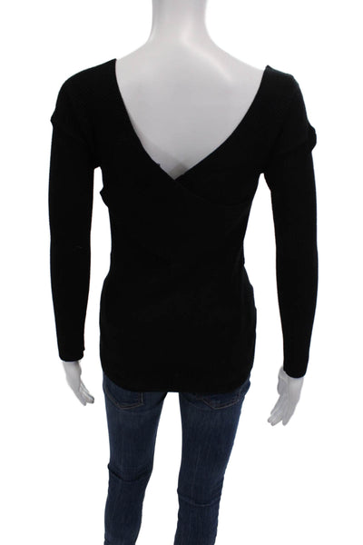 525 America Womens Rubbed Long Sleeve Crossover Knit Top Black Size S