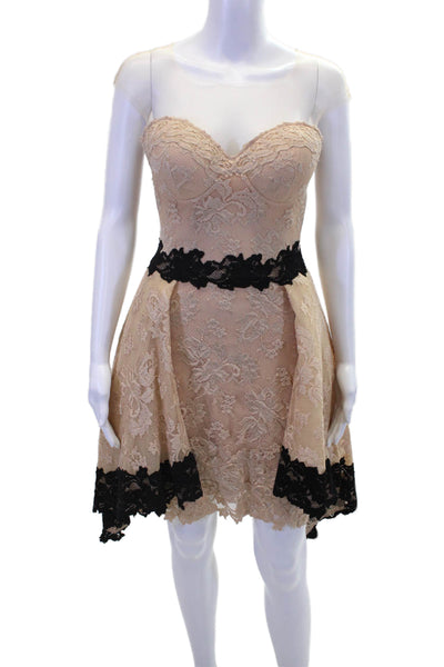 Olvis Womens Floral Print Lace Sweetheart High-Low Pull-Over Dress Beige Size 2