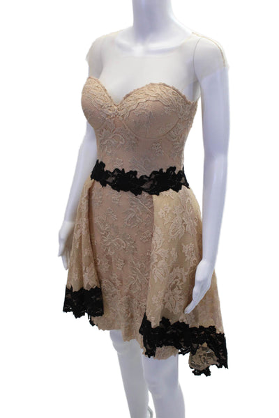 Olvis Womens Floral Print Lace Sweetheart High-Low Pull-Over Dress Beige Size 2