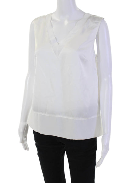 Milly Womens Avianna Satin Sleeveless V Neck Blouse White Size P