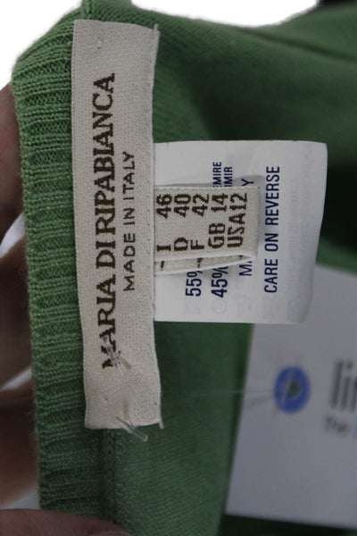 Maria Di Ripabianca Womens Silk Long Sleeve Round Neck Knit Top Green Size 12