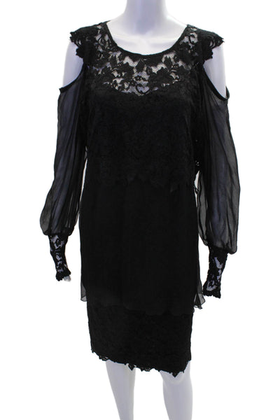 Designer Womens Floral Print Lace Double Cuff Blouse and Skirt Set Black Size 2X