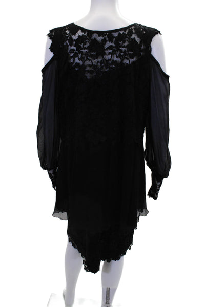 Designer Womens Floral Print Lace Double Cuff Blouse and Skirt Set Black Size 2X