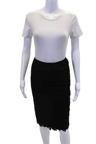 Designer Womens Floral Print Lace Double Cuff Blouse and Skirt Set Black Size 2X