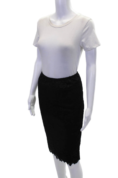 Designer Womens Floral Print Lace Double Cuff Blouse and Skirt Set Black Size 2X