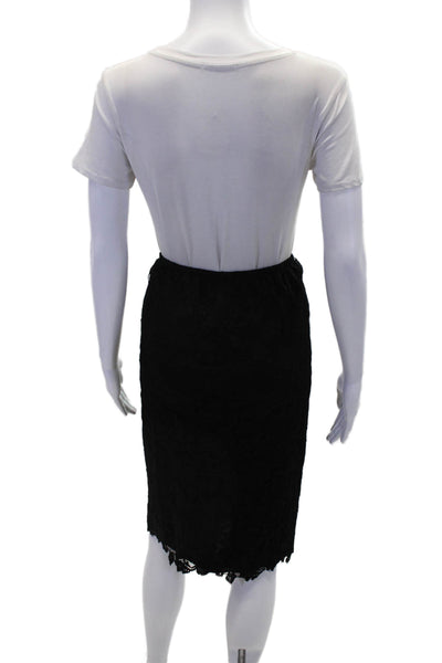 Designer Womens Floral Print Lace Double Cuff Blouse and Skirt Set Black Size 2X