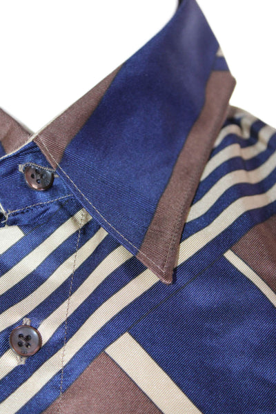 Boss Hugo Boss Mens Silk Geometric Print Button Front Shirt Multicolor Size S