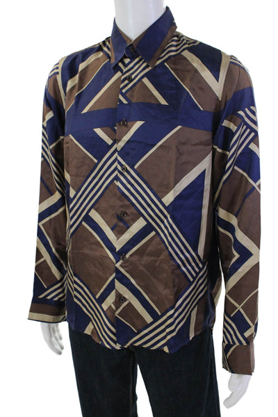 Boss Hugo Boss Mens Silk Geometric Print Button Front Shirt Multicolor Size S