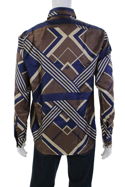 Boss Hugo Boss Mens Silk Geometric Print Button Front Shirt Multicolor Size S