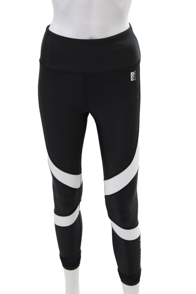 PE Nation Womens High Rise Striped Logo Sweep Leggings Black White Size Small