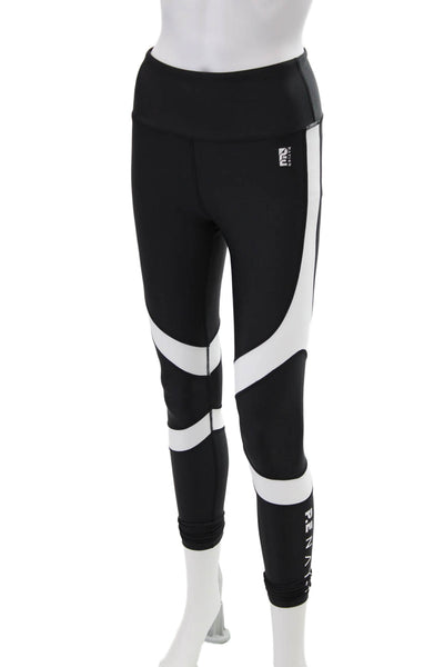 PE Nation Womens High Rise Striped Logo Sweep Leggings Black White Size Small