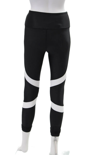 PE Nation Womens High Rise Striped Logo Sweep Leggings Black White Size Small