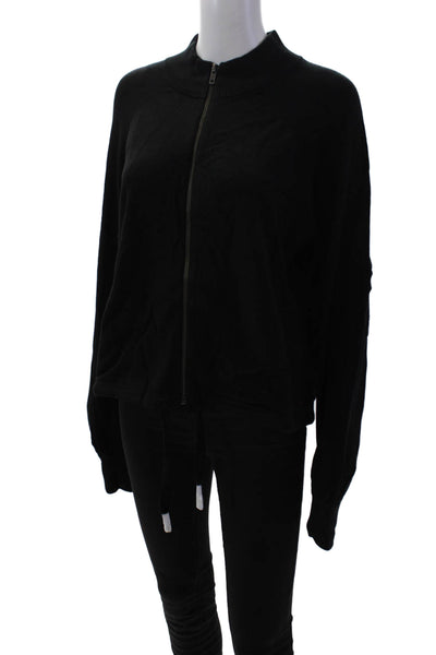 Philanthropy Womens Long Sleeve Front Zip Mock Neck Sweater Black Cotton Medium