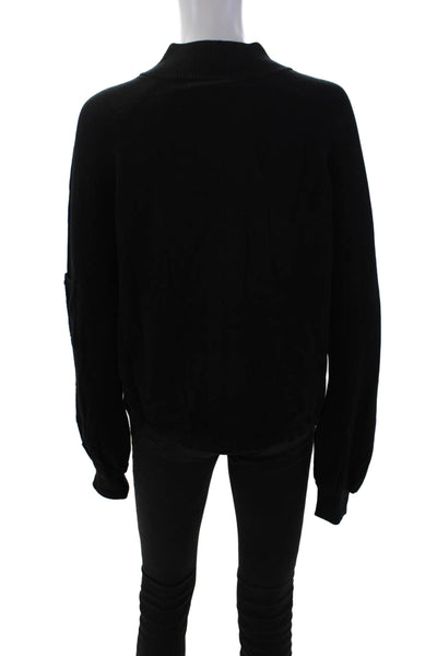 Philanthropy Womens Long Sleeve Front Zip Mock Neck Sweater Black Cotton Medium