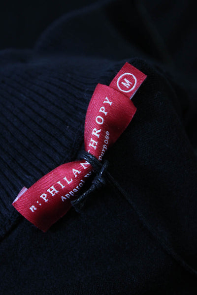 Philanthropy Womens Long Sleeve Front Zip Mock Neck Sweater Black Cotton Medium