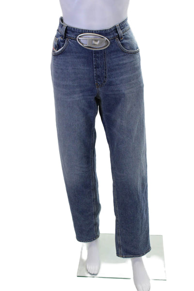 Diesel Women's Embellish Buckle Medium Wash Straight Leg Denim Pants Size 28