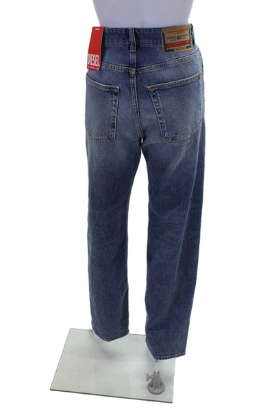 Diesel Women's Embellish Buckle Medium Wash Straight Leg Denim Pants Size 28