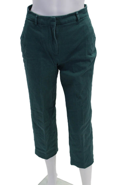 Boden Womens Textured Zip Straight Leg Pleated Lined Pants Green Size 0P