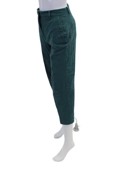 Boden Womens Textured Zip Straight Leg Pleated Lined Pants Green Size 0P