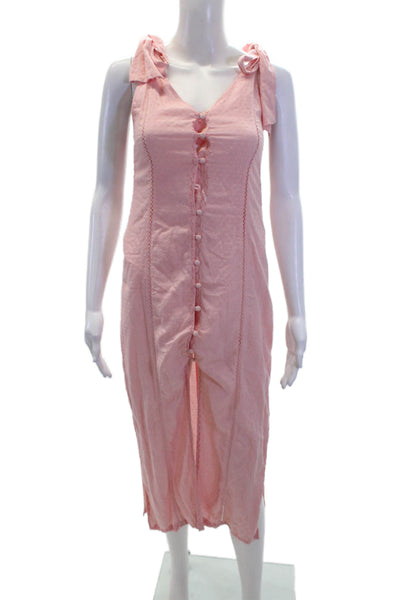 Tularosa Women's V-Neck Sleeveless Button Down Slit Hem Midi Dress Pink Size XS