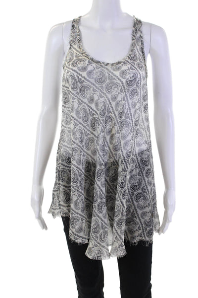 Pierre Balmain Womens Silk Sheer Paisley Print Tank Top Blouse White Size XS