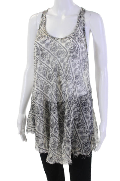 Pierre Balmain Womens Silk Sheer Paisley Print Tank Top Blouse White Size XS