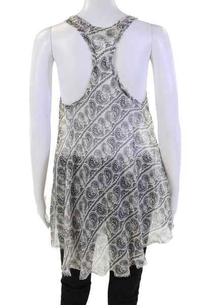 Pierre Balmain Womens Silk Sheer Paisley Print Tank Top Blouse White Size XS