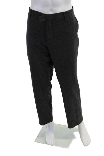 John Varvatos Mens Wool Plaid Flat Front Straight Leg Pants Gray Size 56