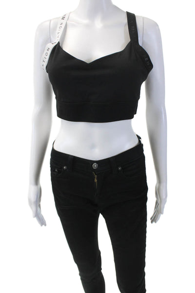 PE Nation Womens Scoop Neck Logo Overshot Crop Top Black White Size Extra Large