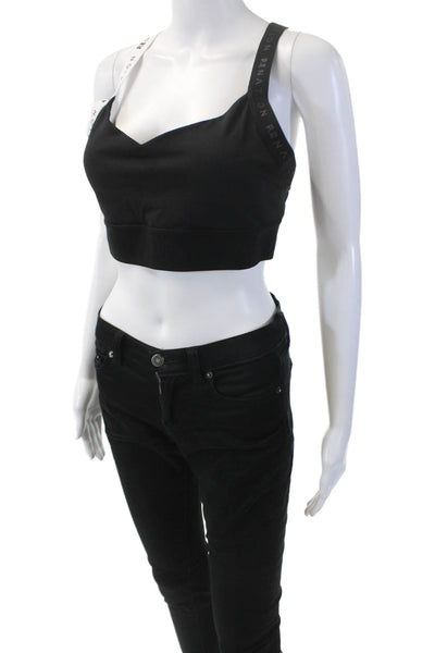 PE Nation Womens Scoop Neck Logo Overshot Crop Top Black White Size Extra Large