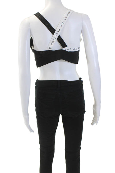 PE Nation Womens Scoop Neck Logo Overshot Crop Top Black White Size Extra Large