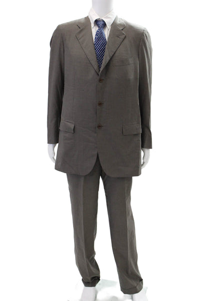 Kiton Mens Wool Three-Button Long Sleeve Collared Blazer Set Solid Gray Size 54