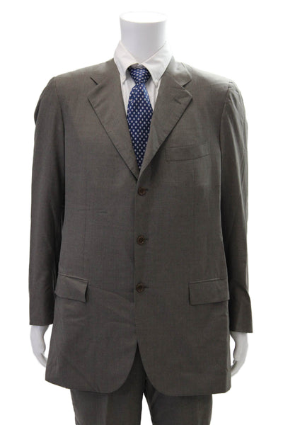 Kiton Mens Wool Three-Button Long Sleeve Collared Blazer Set Solid Gray Size 54