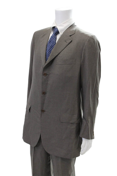 Kiton Mens Wool Three-Button Long Sleeve Collared Blazer Set Solid Gray Size 54
