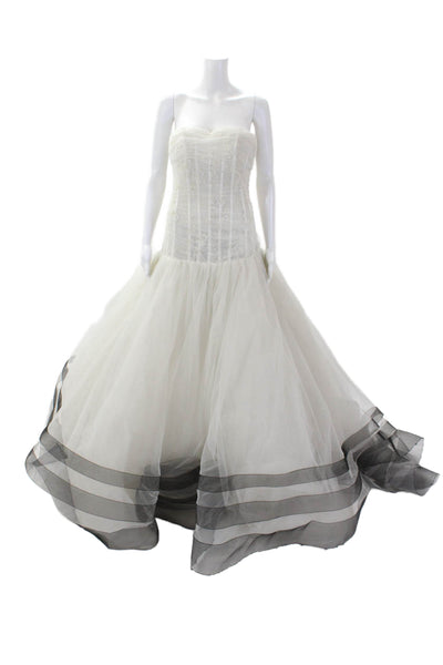 Wearing It Womens Beaded Bodice Striped Tulle Skirt Wedding Dress White Size 44