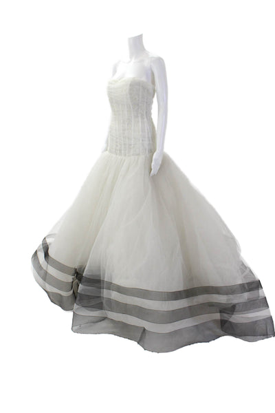 Wearing It Womens Beaded Bodice Striped Tulle Skirt Wedding Dress White Size 44