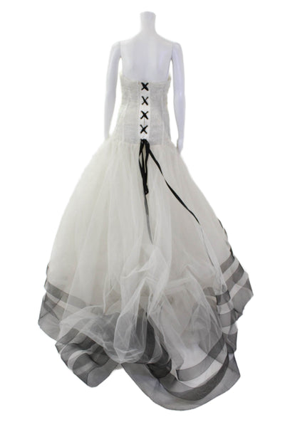 Wearing It Womens Beaded Bodice Striped Tulle Skirt Wedding Dress White Size 44