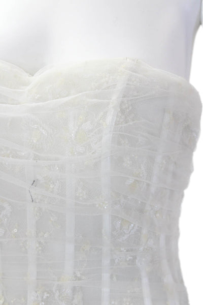 Wearing It Womens Beaded Bodice Striped Tulle Skirt Wedding Dress White Size 44