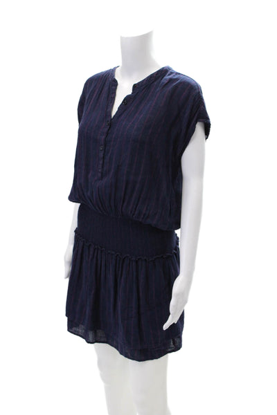 Rails Womens Short Sleeve Crew Neck Smocked Striped Dress Navy Pink Size Small
