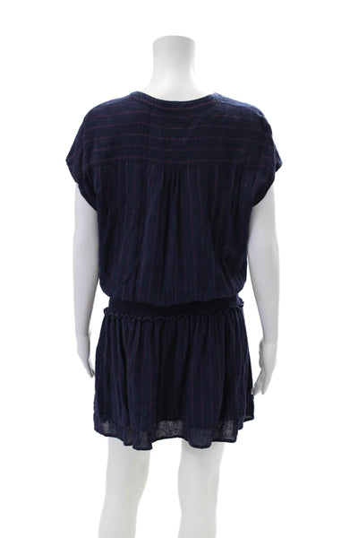 Rails Womens Short Sleeve Crew Neck Smocked Striped Dress Navy Pink Size Small