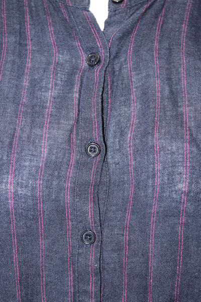Rails Womens Short Sleeve Crew Neck Smocked Striped Dress Navy Pink Size Small