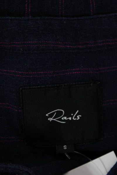 Rails Womens Short Sleeve Crew Neck Smocked Striped Dress Navy Pink Size Small