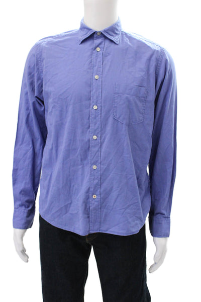 Hartford Mens Long Sleeves Button Down Shirt Blue Cotton Blend Size Medium