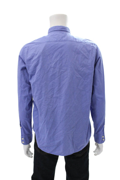 Hartford Mens Long Sleeves Button Down Shirt Blue Cotton Blend Size Medium