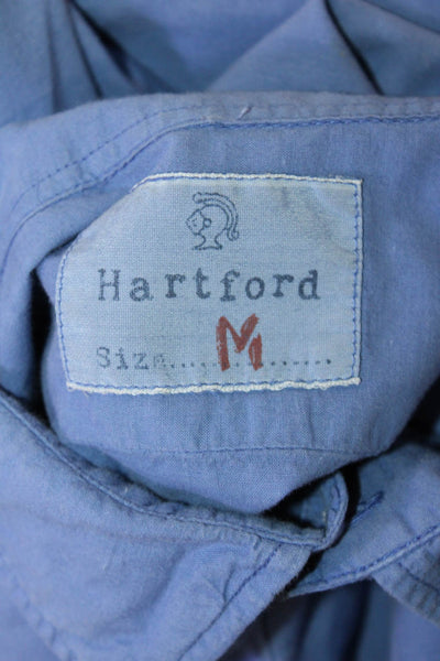 Hartford Mens Long Sleeves Button Down Shirt Blue Cotton Blend Size Medium