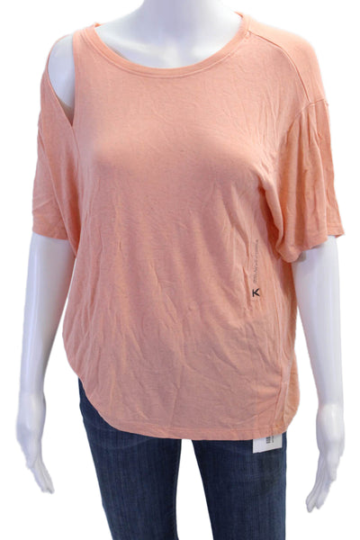 Koral Womens Short Sleeve Scoop Neck Cut Out Tee Shirt Peach Size Medium