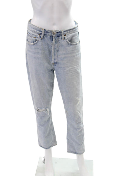 Agolde Womens Button Up Light Wash Skinny Leg Jeans Blue Cotton Size 27